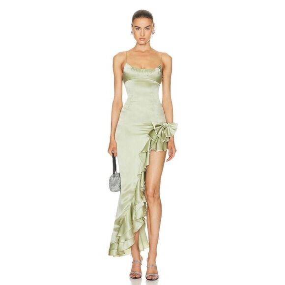 Alessandra Rich Ruffle Gown in Olive‎ Green
